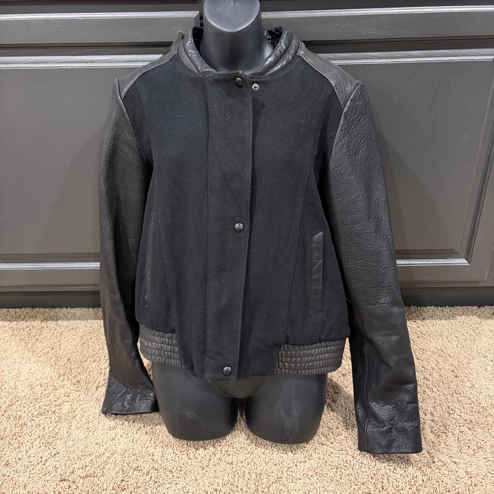 Cole Haan Black Leather Lambskin Bomber Biker Jacket Womens sz L